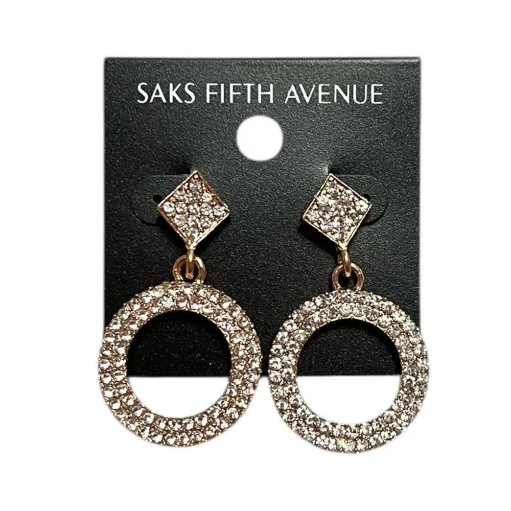 Saks Fifth Avenue Gold Crystal Pavé Circle Drop Earrings
